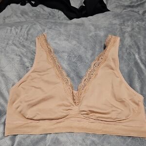 Ambrielle Lace Trim Beige Bralette